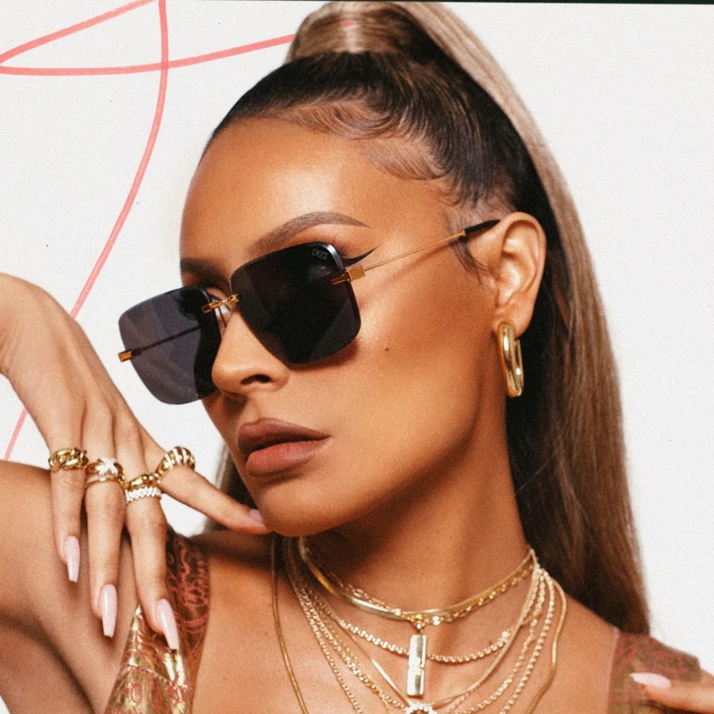 DEZI 2000s Gold and Dark Smoke Square Rimless Sunglasses - Picture 12 of 15